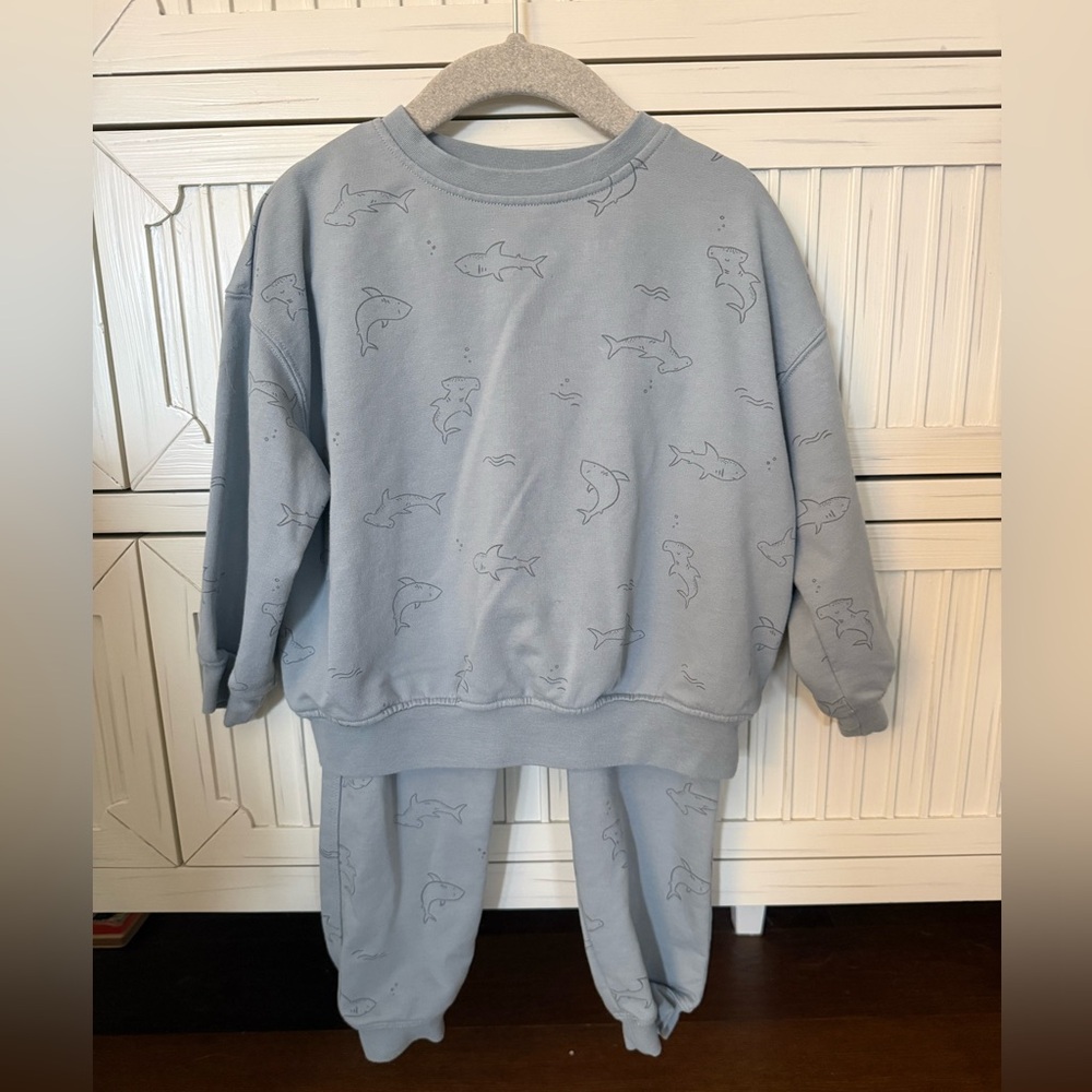 Rylee + Cru lightweight sweatshirt and pants set with shark print size 2-3